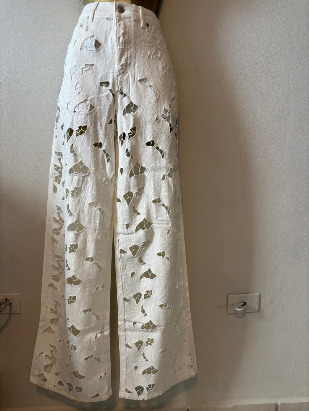 White Laser-Cut Wide Leg Skirt